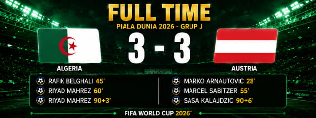 Hasil Pertandingan Piala Dunia 2026 Algeria 3-3 Austria