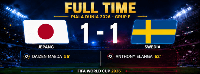 hasil pertandingan piala dunia 2026 jepang 1-1 swedia