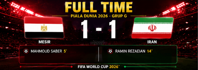 hasil pertandingan piala dunia 2026 mesir 1-1 iran