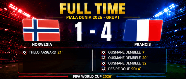 hasil pertandingan piala dunia 2026 norwegia 1-4 prancis