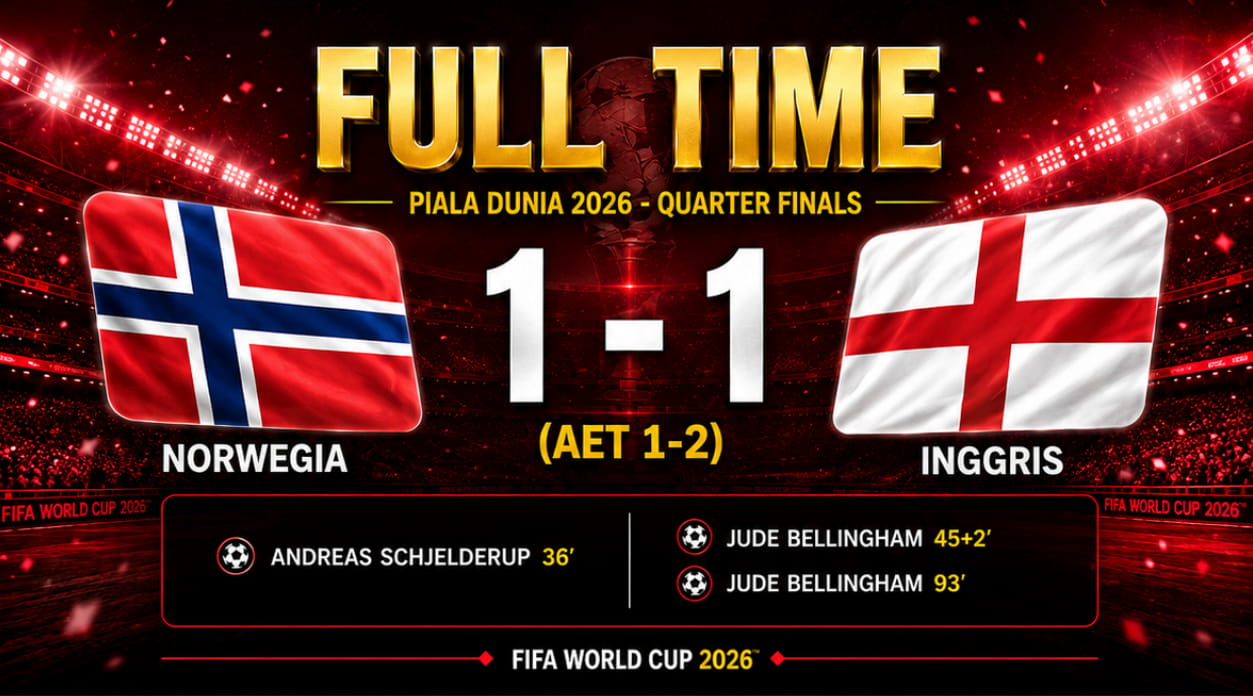 hasil pertandingan piala dunia 2026 norwegia 1-2 inggris
