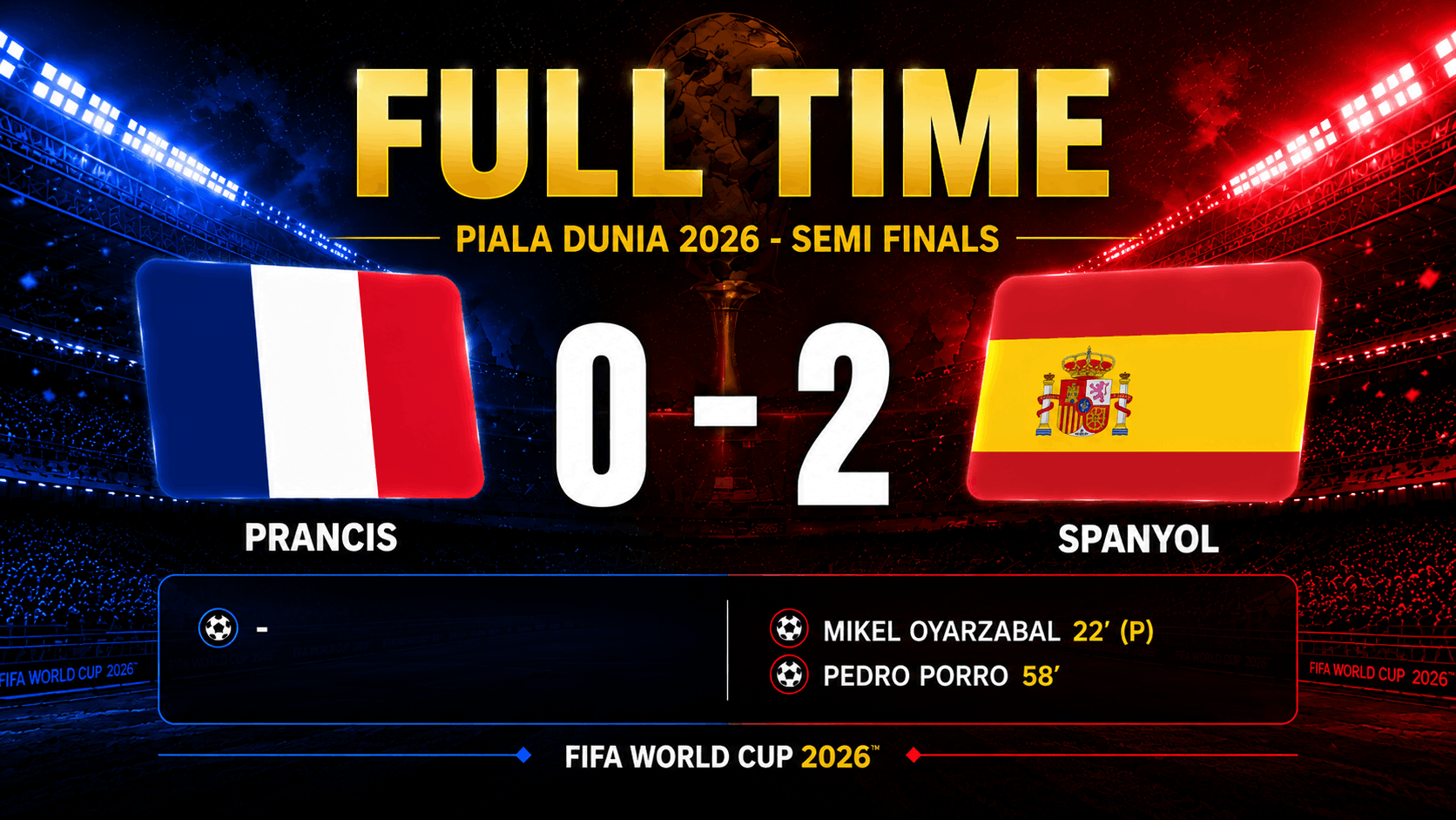 hasil pertandingan piala dunia 2026 prancis 0-2 spanyol
